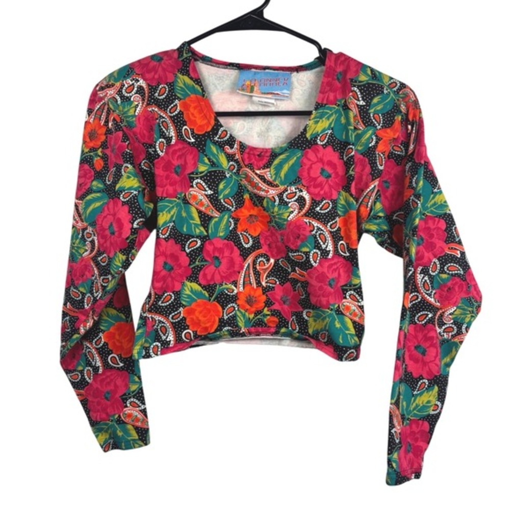 LA ANNEX Vintage Floral Paisley Long Sleeve Crop Top Women's Size Medium‎